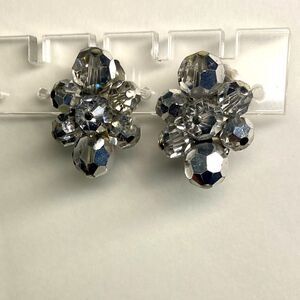 Earrings – Vintage 1950s Signed Sherman Silver Crystal Cluster Clip-Ons